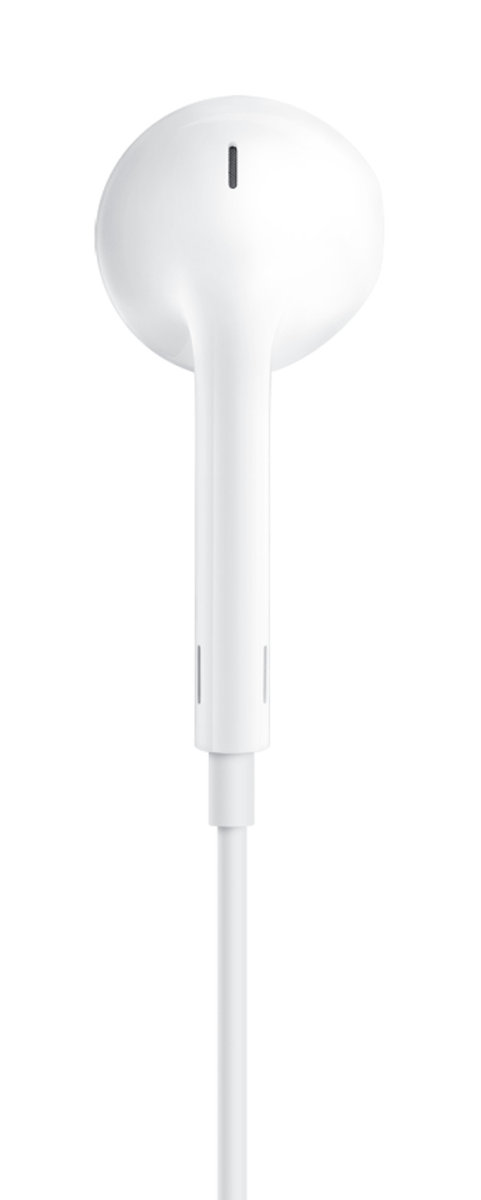 Białe słuchawki Apple na białym tle, zbliżenie.