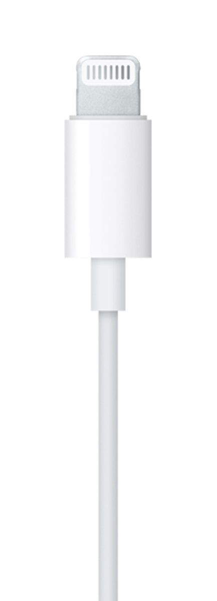 Zbliżenie białego złącza kabla Lightning.