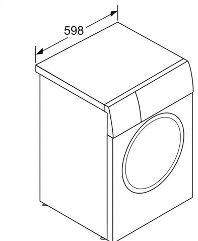 A line drawing of a washing machine. The dimensions 598 are shown.