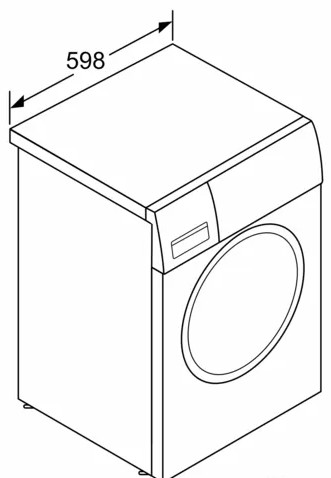 Une illustration isométrique d'une machine à laver, avec des informations de dimensions.