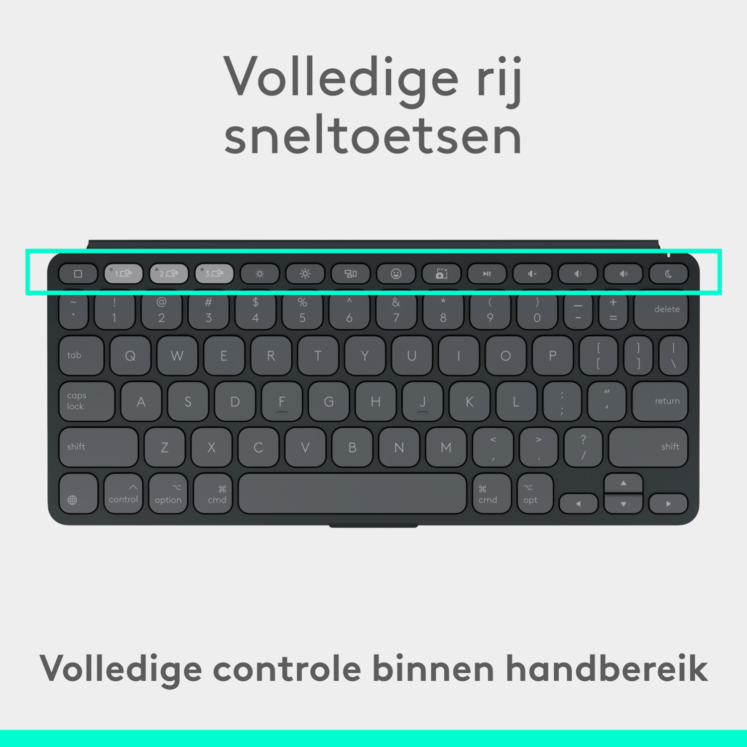 A dark gray keyboard with a highlighted row of function keys.