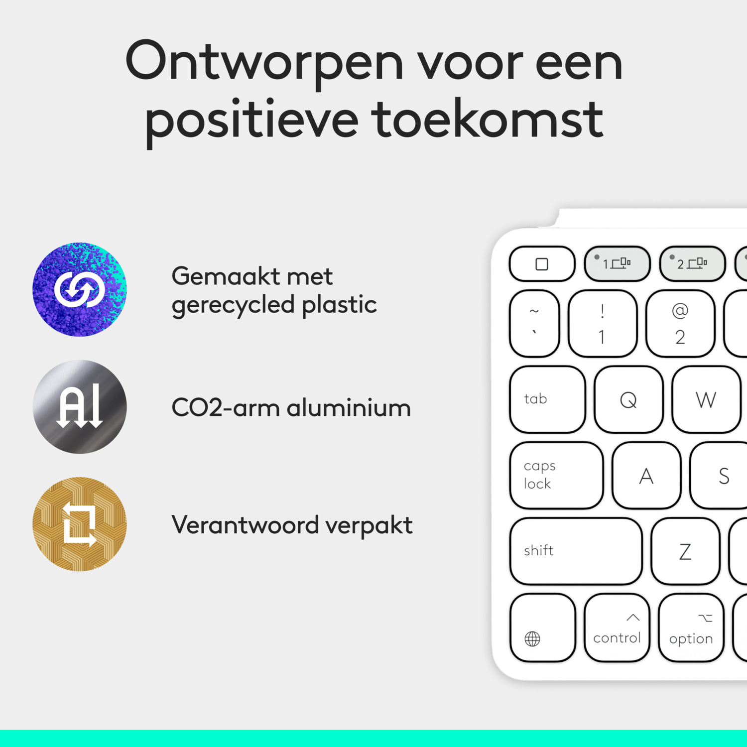 A white keyboard with a white background. Icons and text are present on the keys.