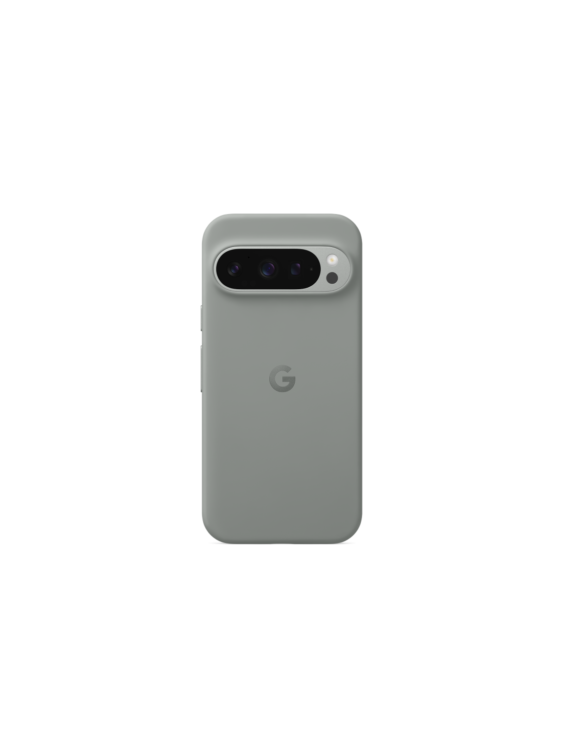 Teléfono Google Pixel 7 en funda gris, barra de cámara visible.
