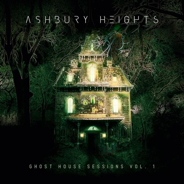 Albumcover für Ashbury Heights. Geisterhaus in dunklem Wald. Grüne und dunkle Farben.