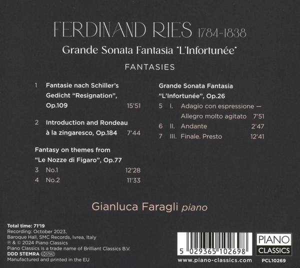 Rückseite einer CD mit Titelliste, Credits und einem Logo von Piano Classics.