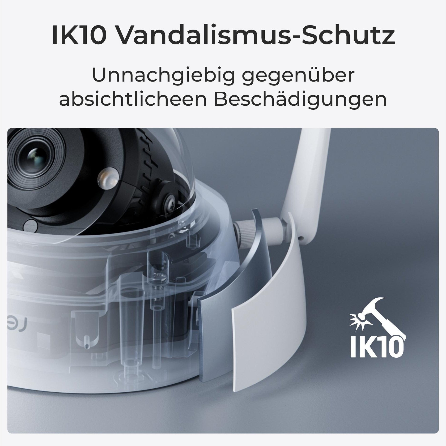 Eine Überwachungskamera mit Vandalismusschutz, die ihre Schutzhülle zeigt.