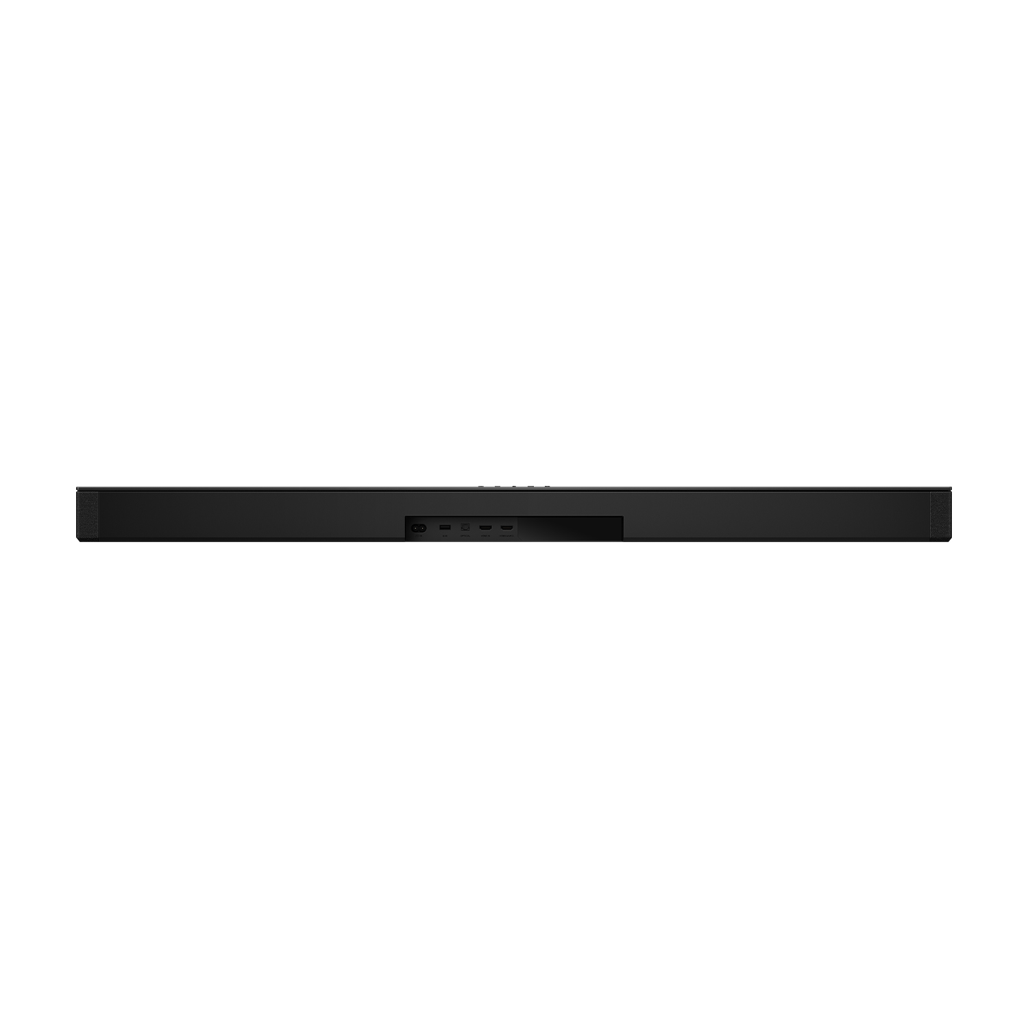 Soundbar nera con porte. Diverse porte sono visibili.