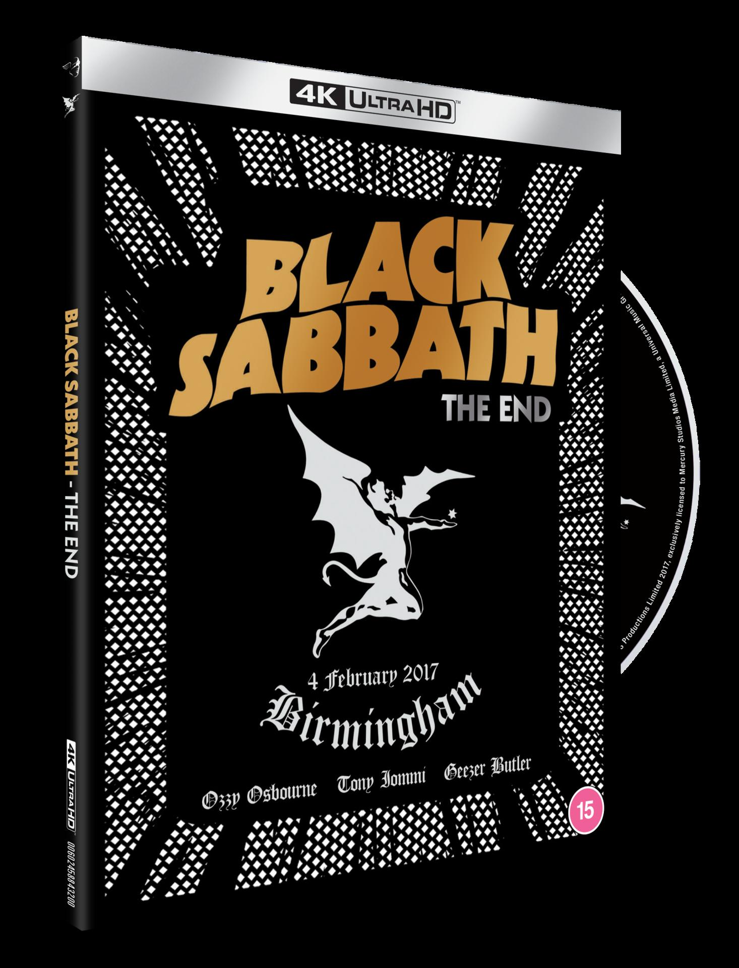 Black Sabbath 'The End' 4K Ultra HD Blu-ray. Albumcover mit Bandlogo und Text.