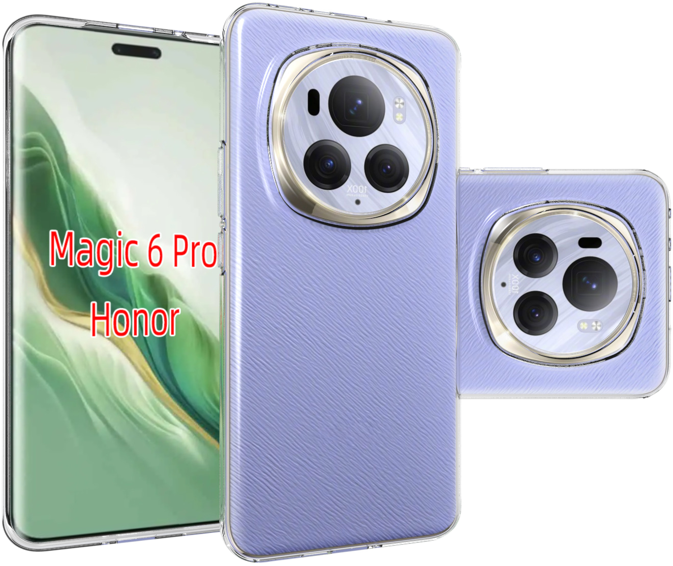 Honor Magic 6 Pro telefon egy kamera modullal, védőtokkal bemutatva.
