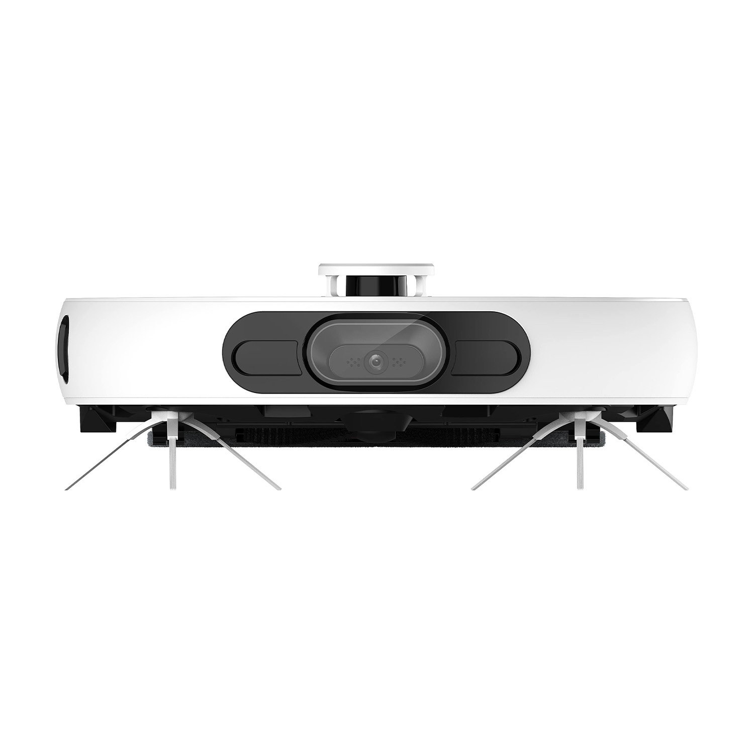 Un aspirapolvere robot bianco, visto dall'alto.