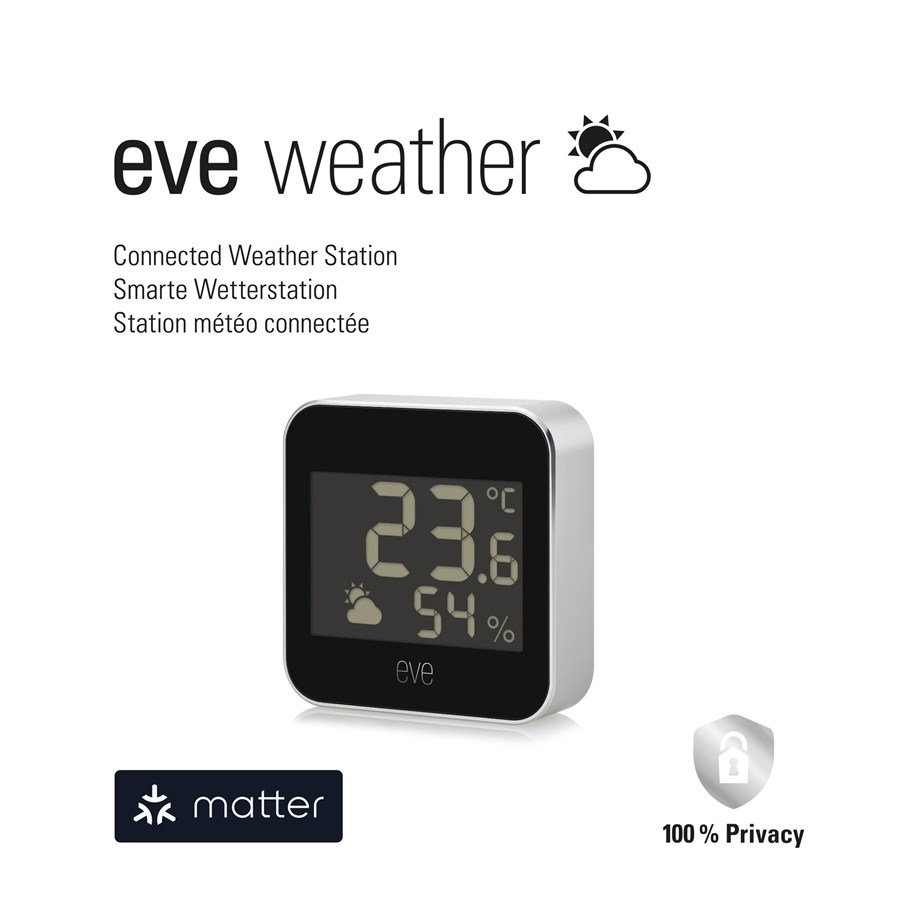 Station météo Eve affiche 23.6°C et 54% d'humidité.