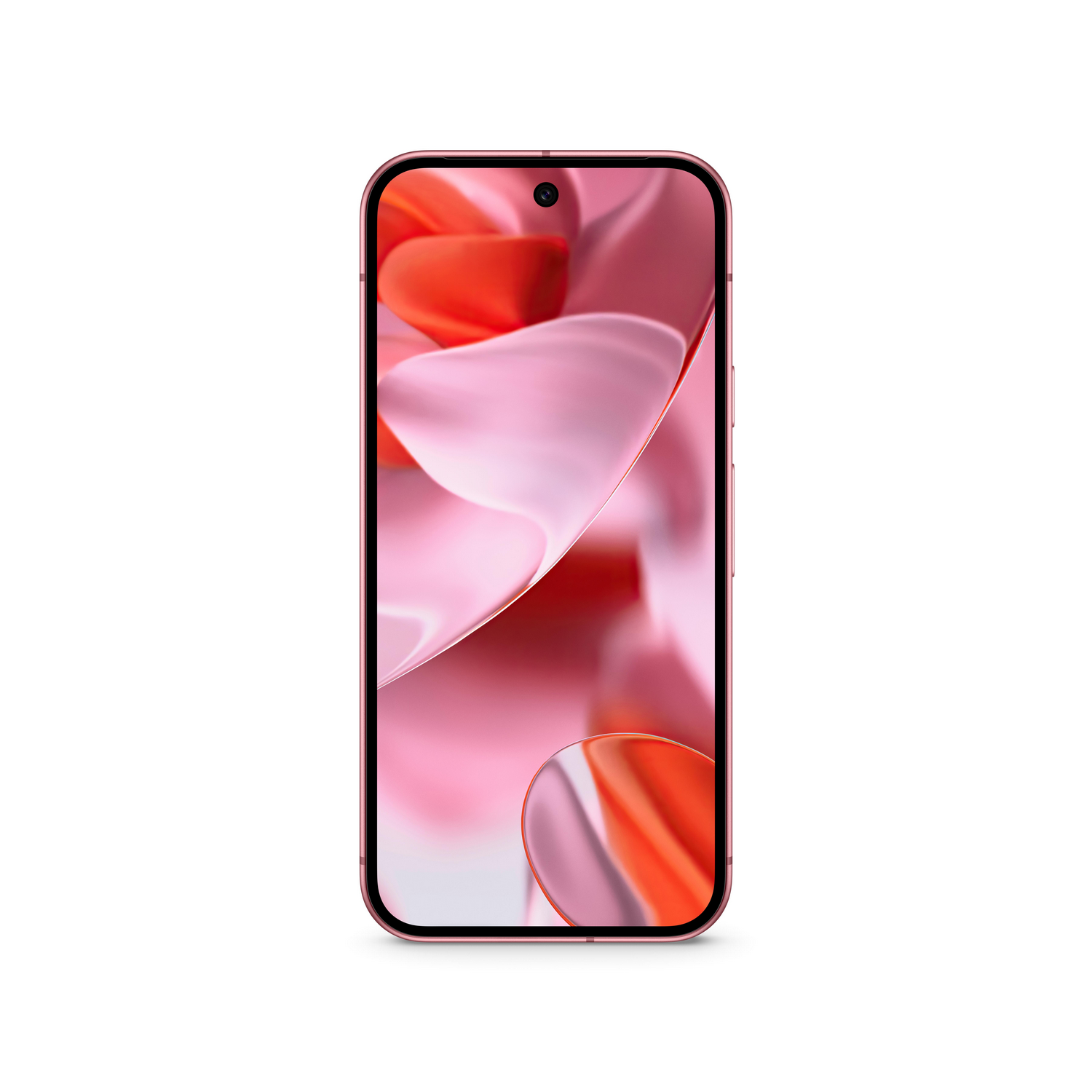 Smartphone rosa con fondo floral en la pantalla.