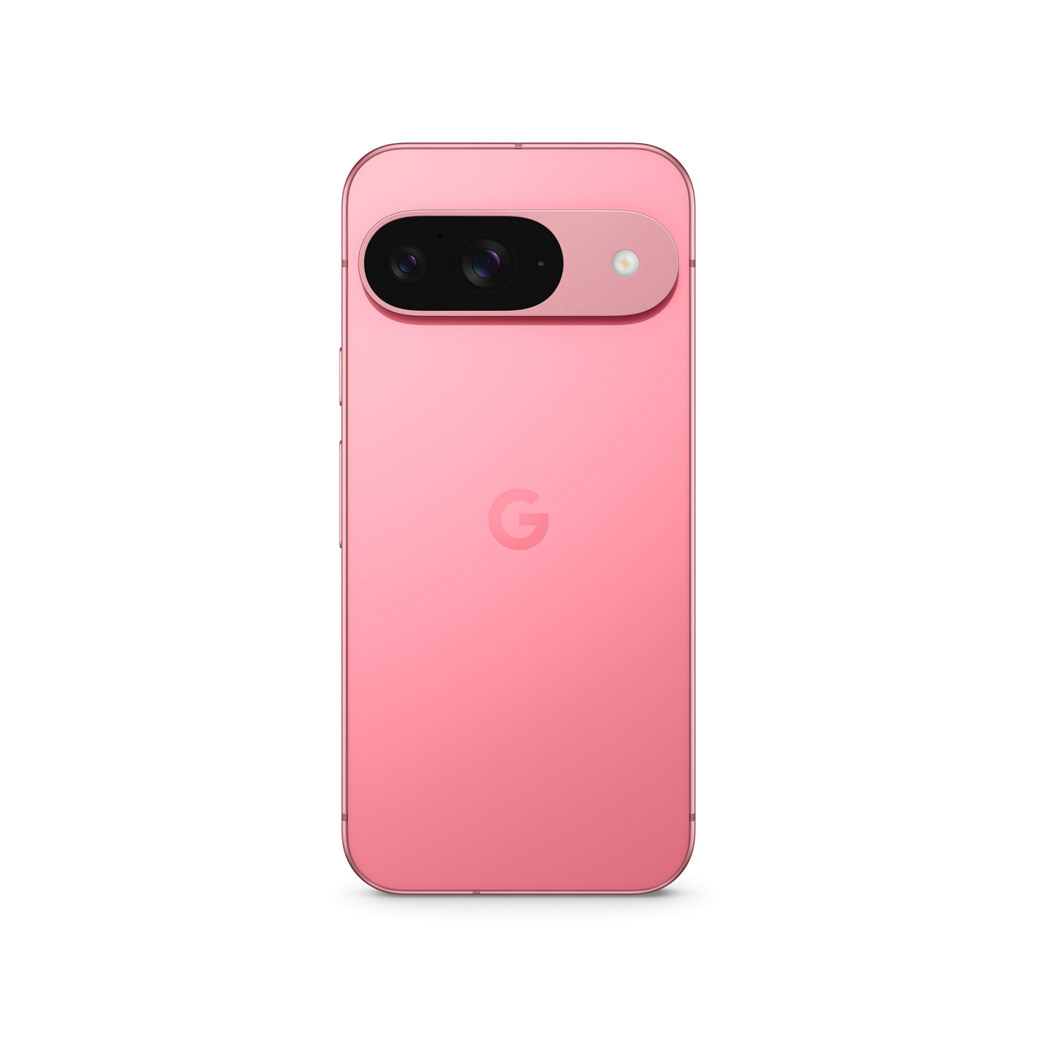 Un teléfono Google Pixel 7 rosa. La parte trasera muestra la barra de la cámara y el logotipo de Google.