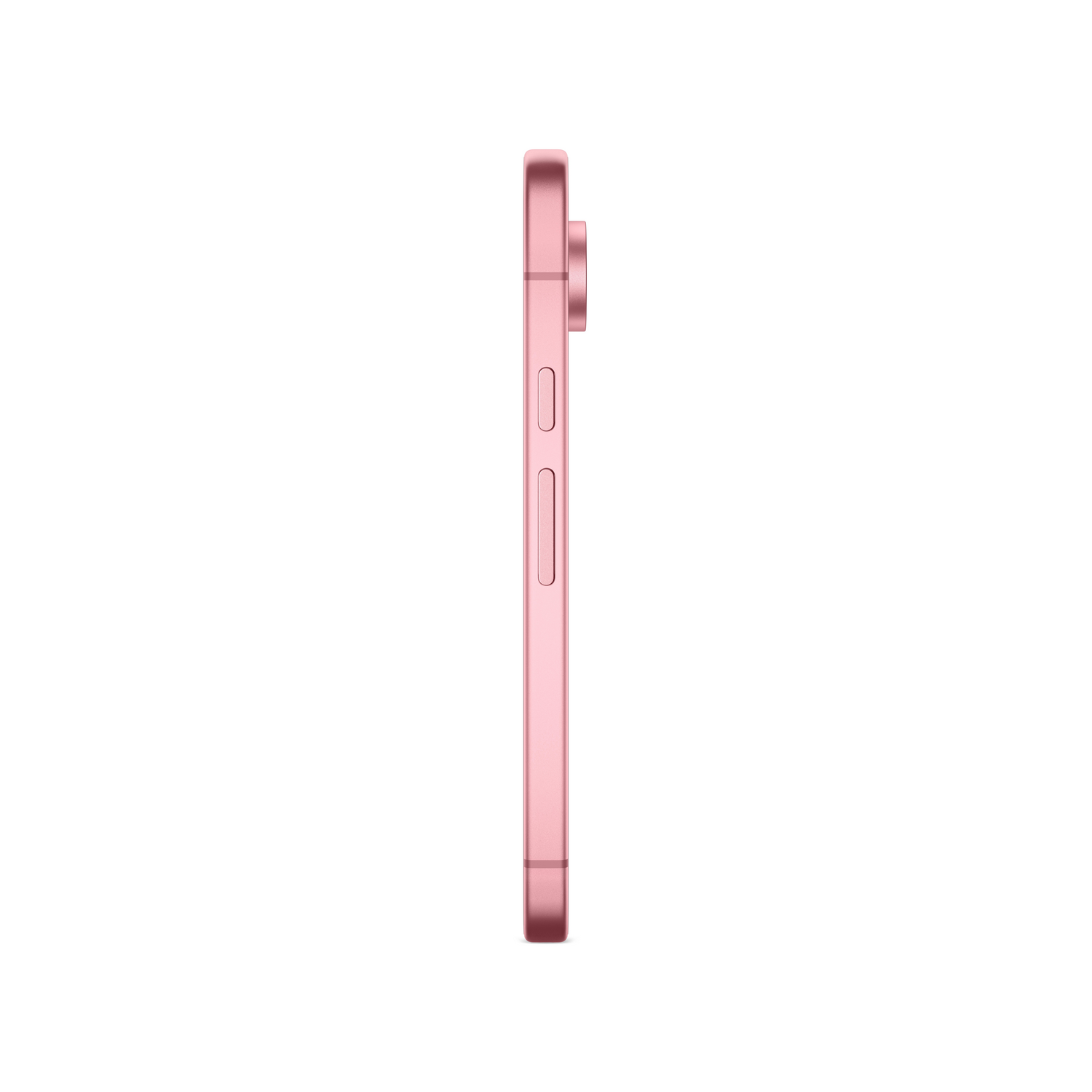 Vista lateral de un smartphone color rosa, que muestra los botones laterales y la protuberancia de la cámara.