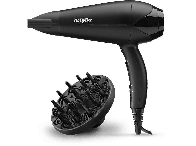 Secador - Babyliss PowerDry 2100 W, 2 Temperaturas, Aire frío, Velocidades, Ligero, Difusor inlcuido, D563DE, Negro