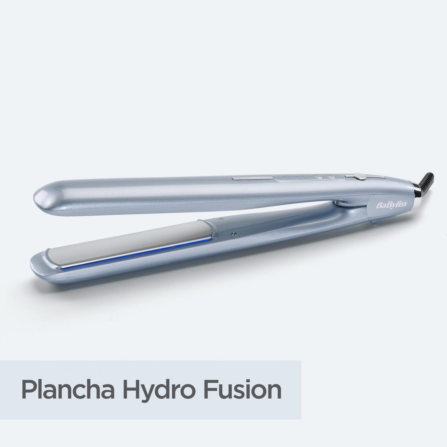 Una plancha para el pelo azul con la marca "BaByliss".