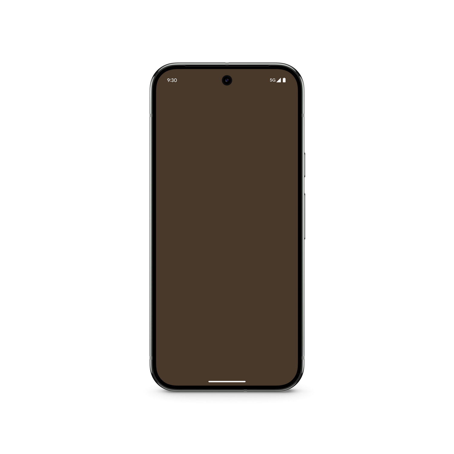 Un smartphone negro con pantalla marrón, mostrando iconos de reloj y señal.