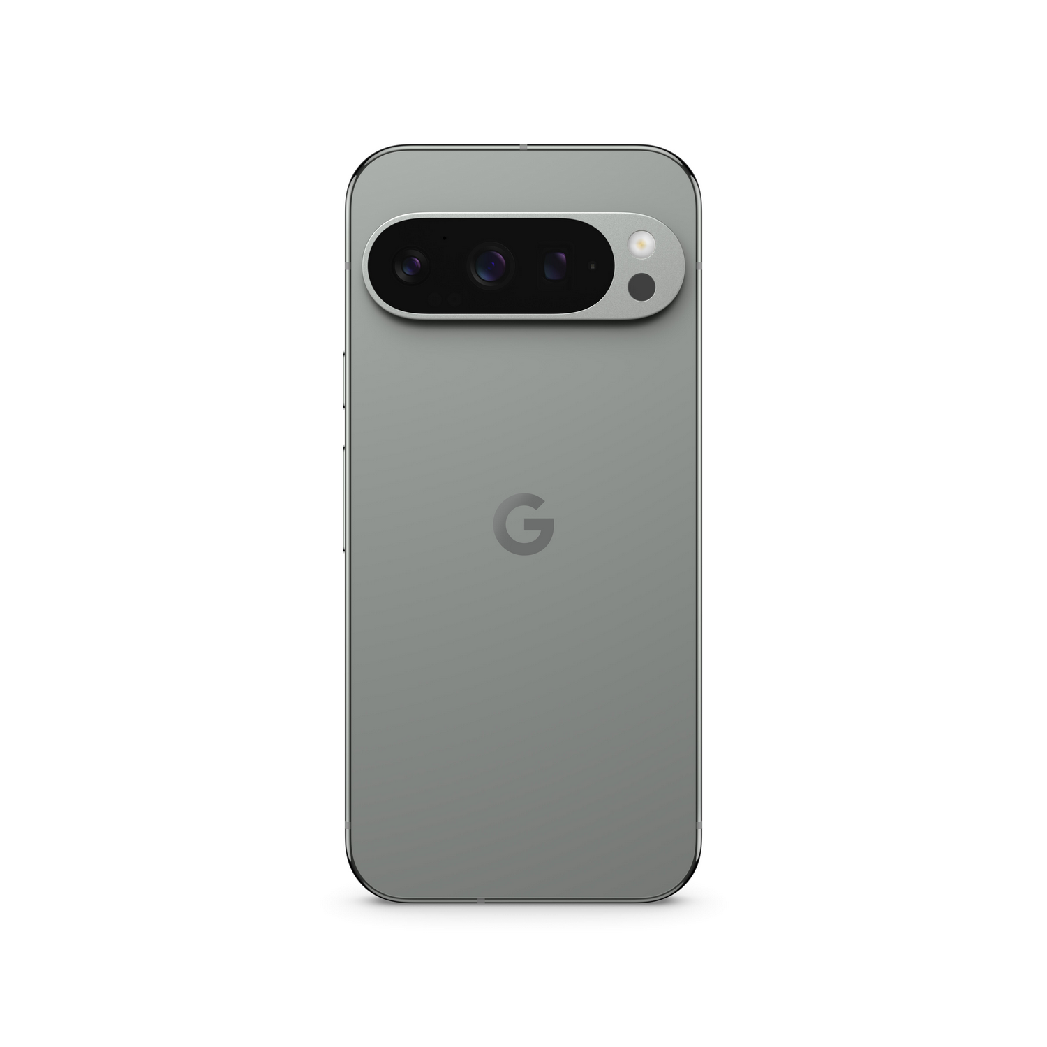 Un teléfono Google Pixel 7 gris con barra de cámara, sobre fondo blanco.