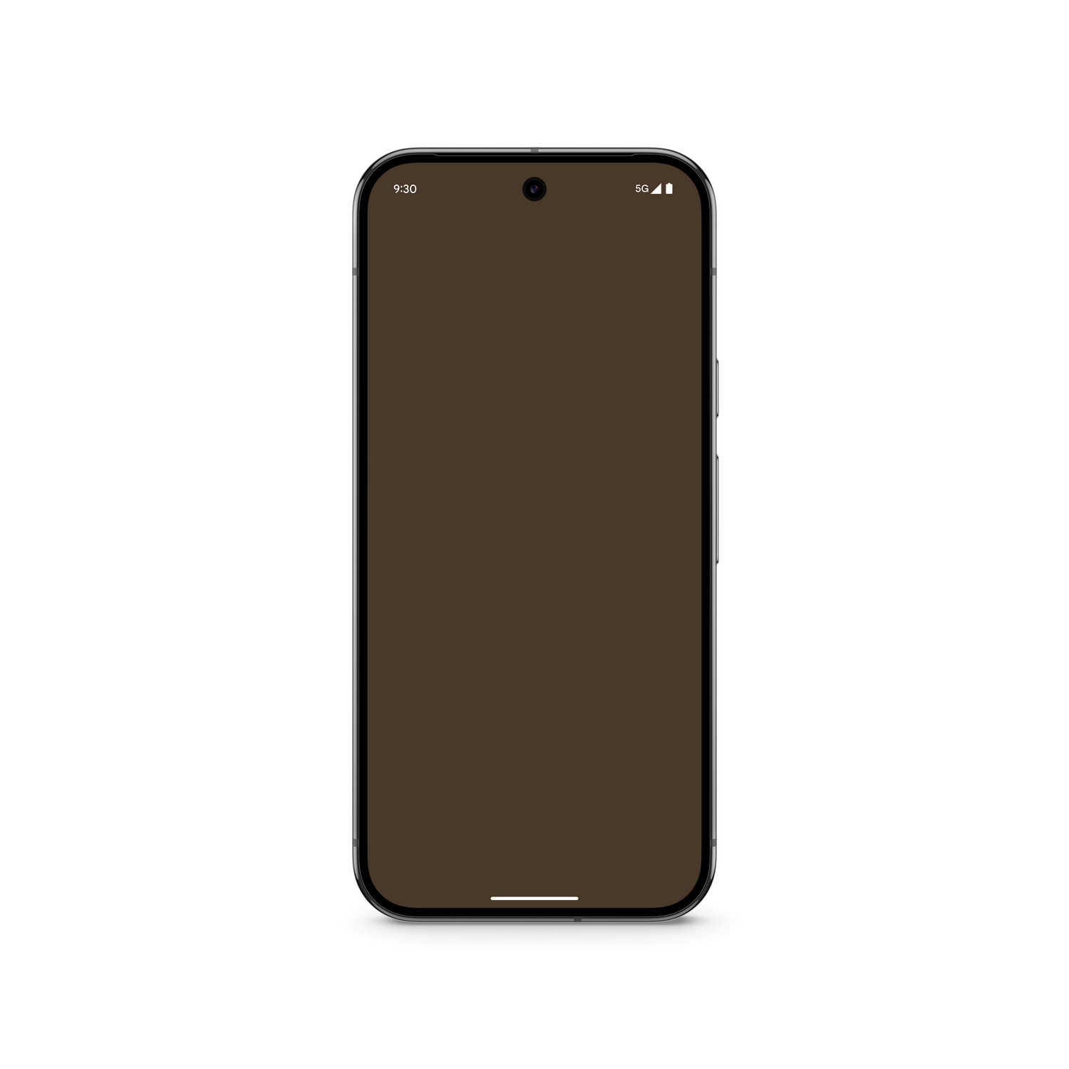 Smartphone negro con pantalla marrón, vista lateral.