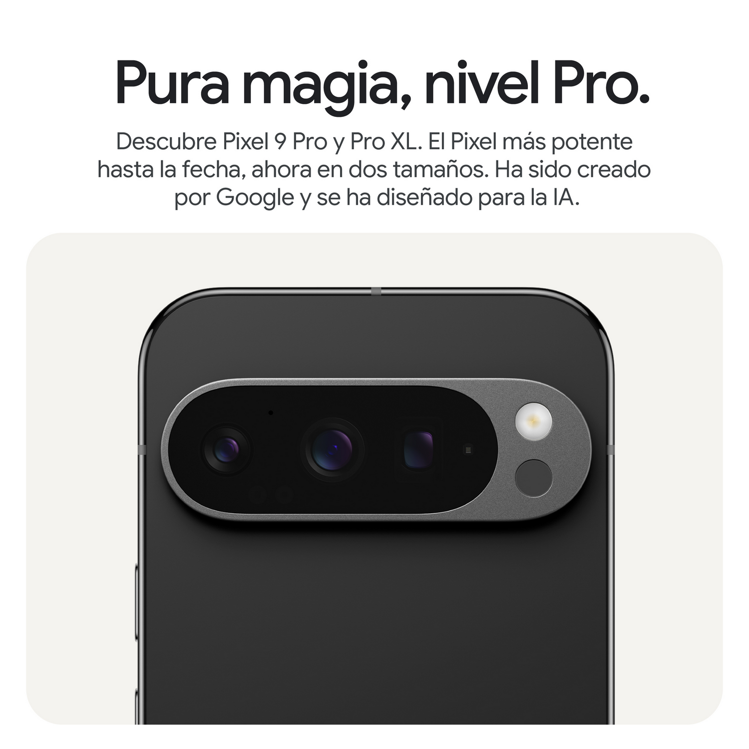 Teléfono Google Pixel negro, vista trasera, mostrando la barra de la cámara y el logo.