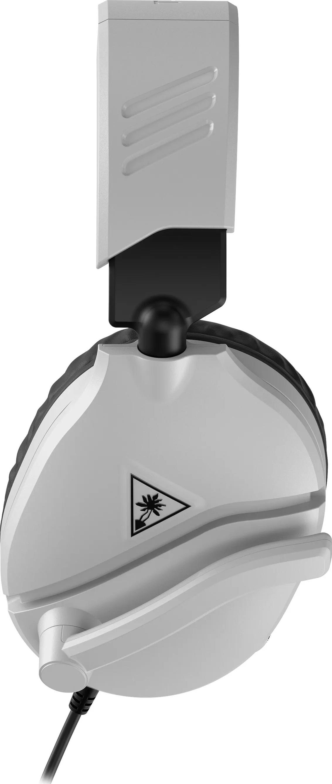 Cuffie da gioco bianche e nere, vista angolata, con il logo Turtle Beach visibile.