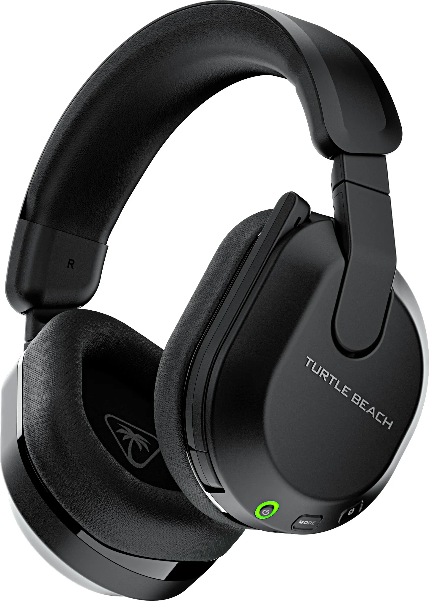 Schwarze Turtle Beach Kopfhörer mit Mikrofon und Bedienelementen, auf weißem Hintergrund.