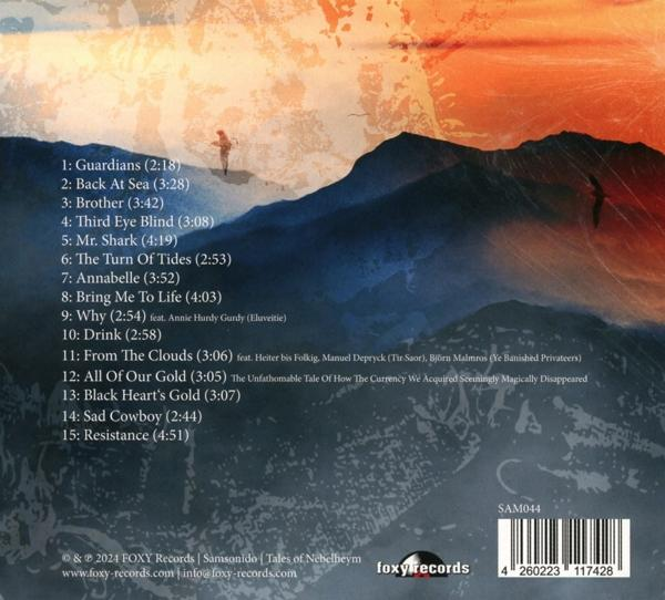 Eine Person steht auf einem Berg mit einer Liste von Liedern und Albumdetails.