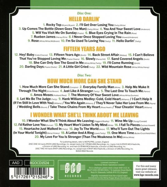 CD-Album-Rückseite mit Titellisten. Der Text ist in Schwarz und Grün auf weißem und braunem Hintergrund gehalten.