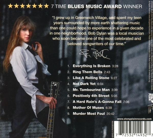 Albumcover mit einer Frau, die eine Gitarre hält. Der Text listet Songs auf, das Album ist 7-facher Blues-Musik-Preisträger.