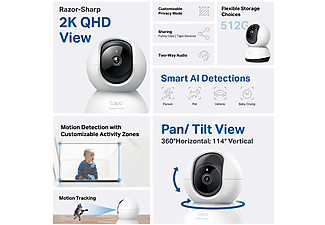 TP-LINK Tapo C220, 2K 4MP QHD, AI Desteği, Hareket Tespit ve Takibi, 360°, Wi-Fi Güvenlik Kamerası