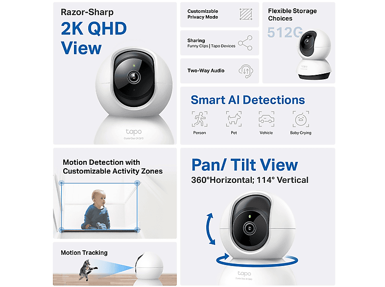 TP-LINK Tapo C220, 2K 4MP QHD, AI Desteği, Hareket Tespit ve Takibi, 360°, Wi-Fi Güvenlik Kamerası