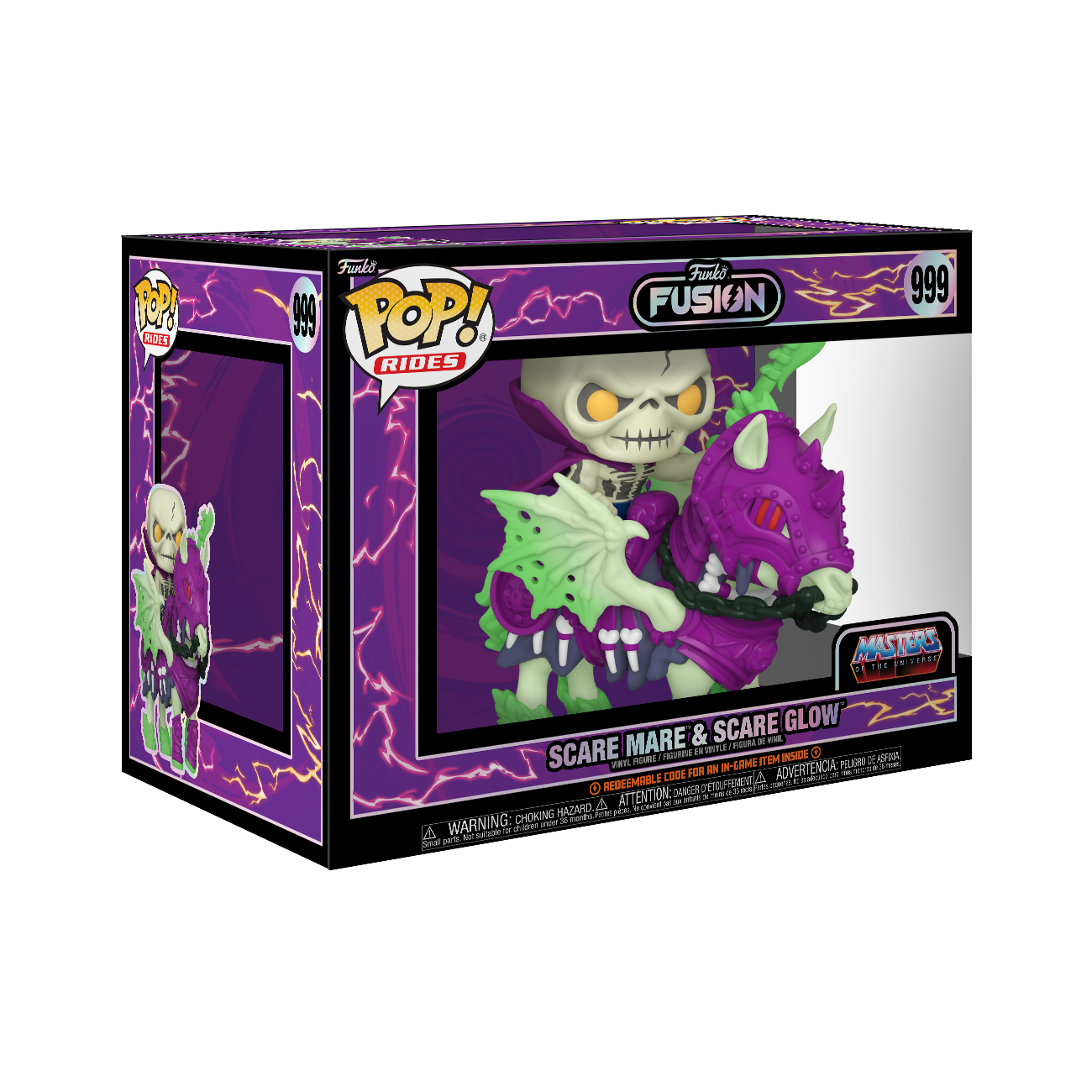 Funko Pop! Rides-Box. Enthält ein Skelett auf einem Pferd, lebendige Farben.