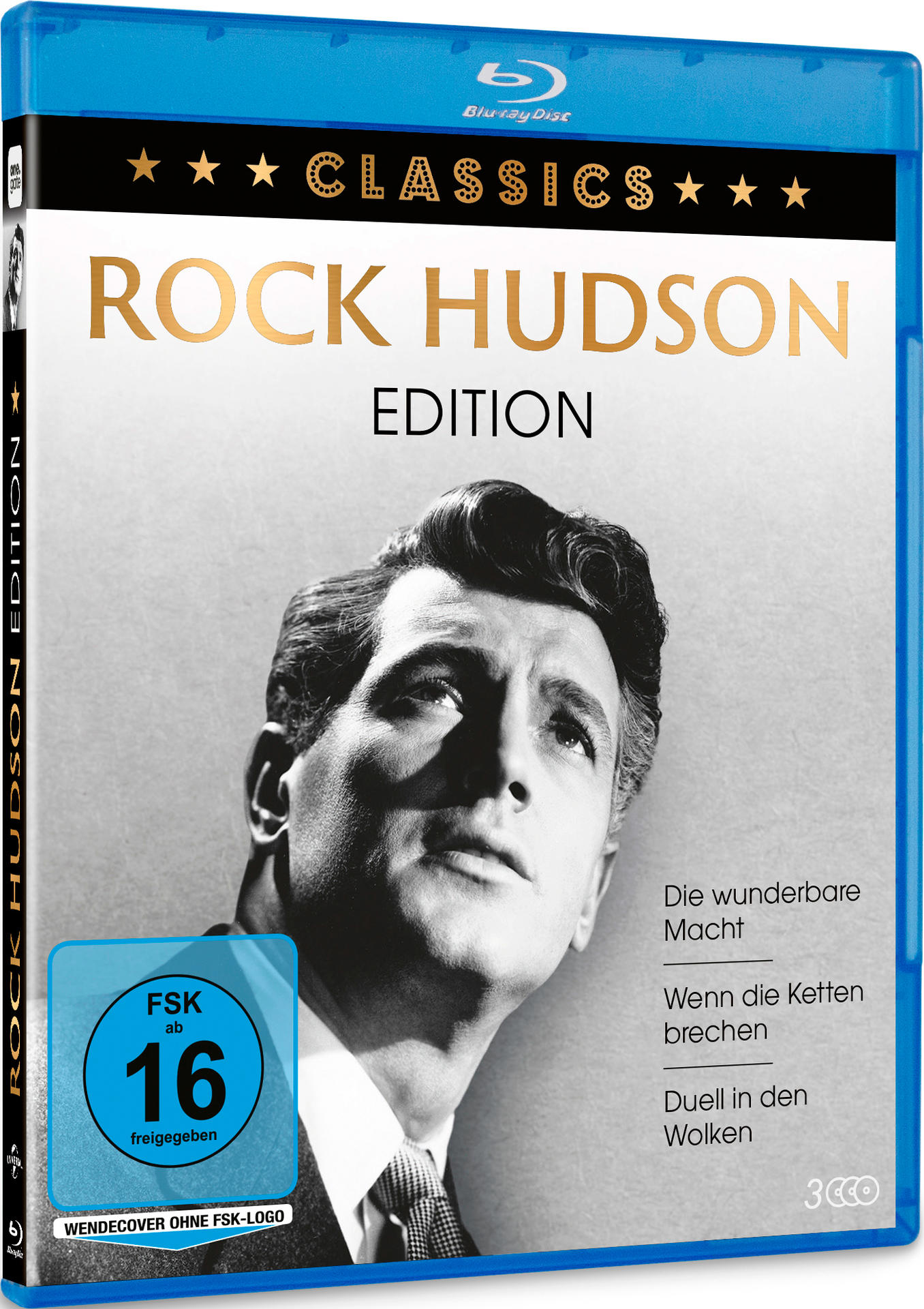Blu-ray-Disc von 'Rock Hudson Edition' mit Schwarzweißbild des Schauspielers.