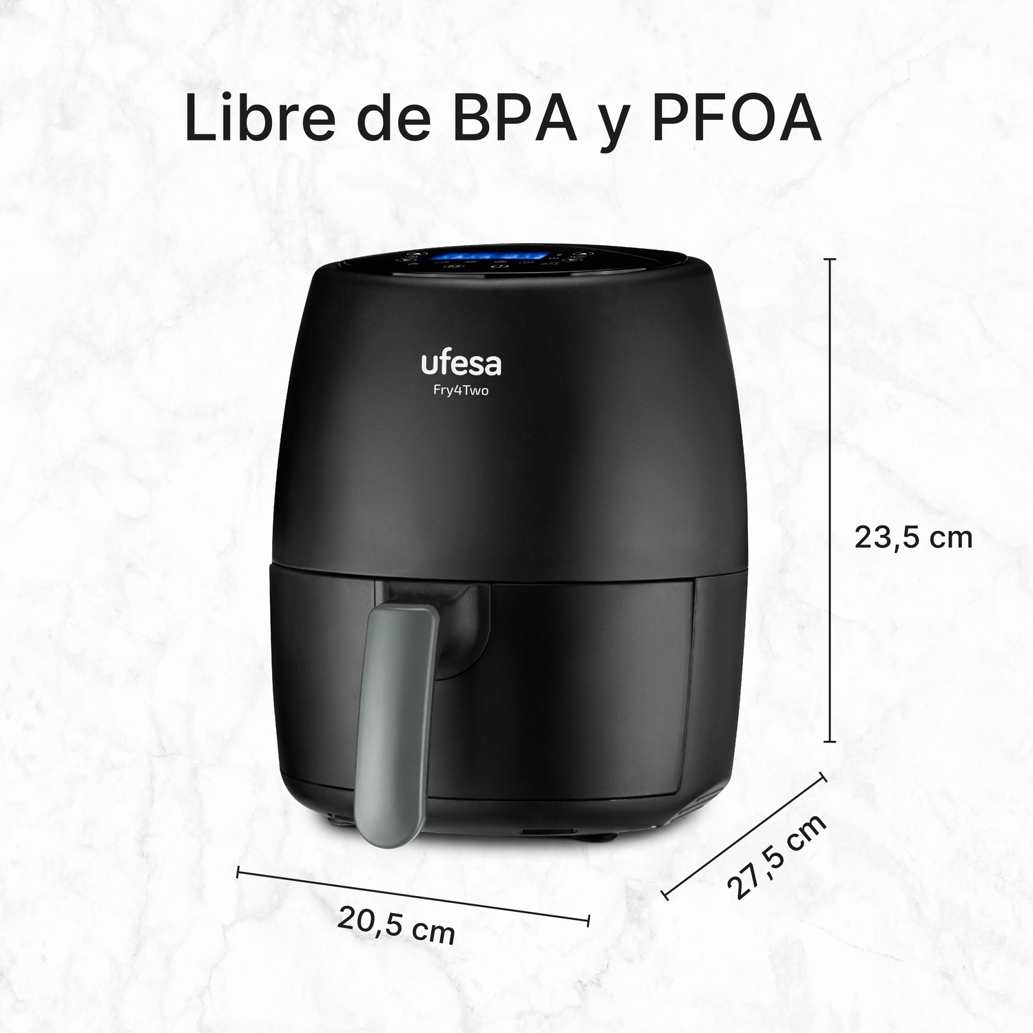 Freidora de aire - Ufesa FRY4TWO, 1200 W, 6 programas, 2 litros,  Táctil, Negro