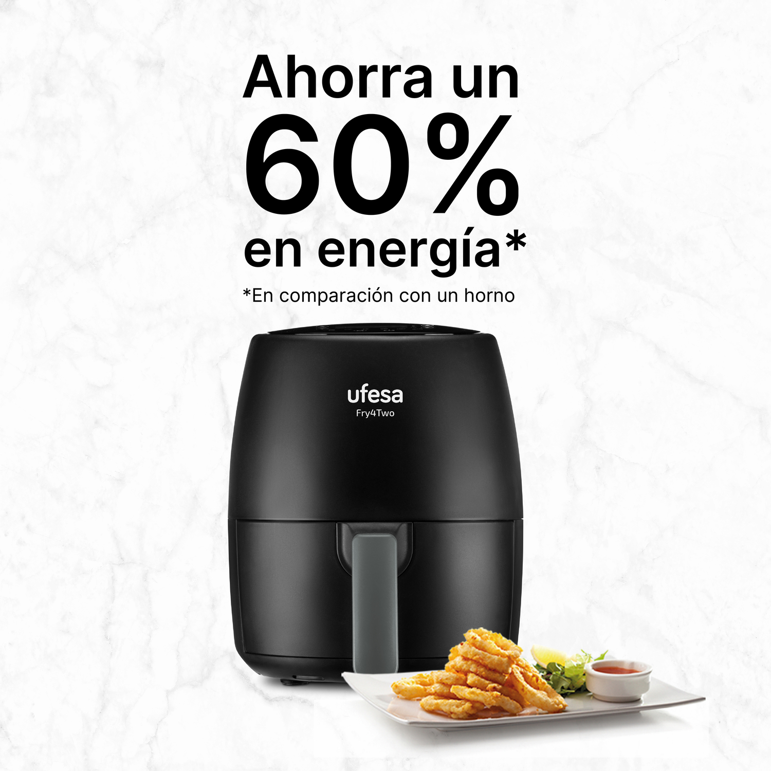 Freidora de aire - Ufesa FRY4TWO, 1200 W, 6 programas, 2 litros,  Táctil, Negro