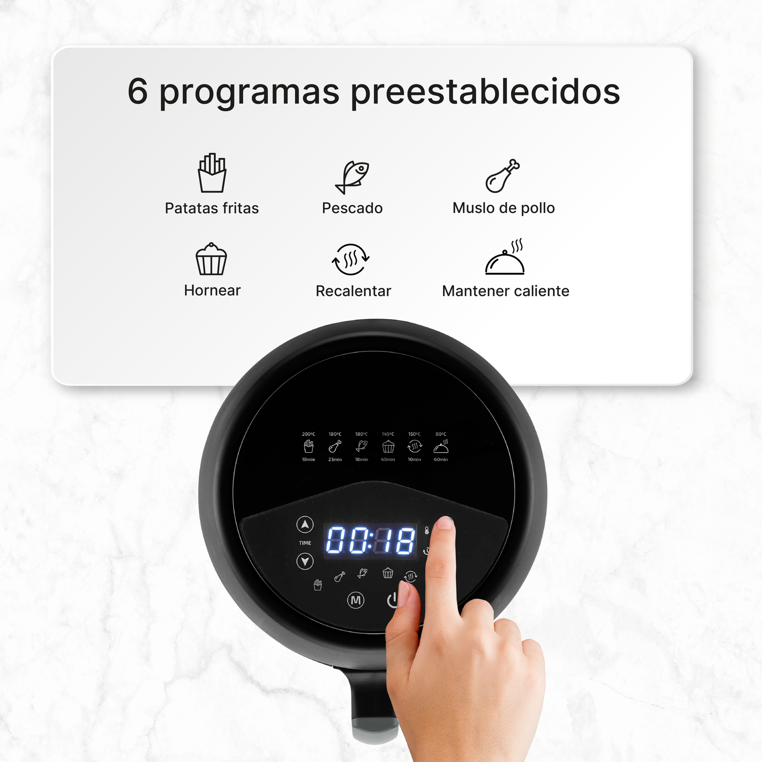 Freidora de aire - Ufesa FRY4TWO, 1200 W, 6 programas, 2 litros,  Táctil, Negro
