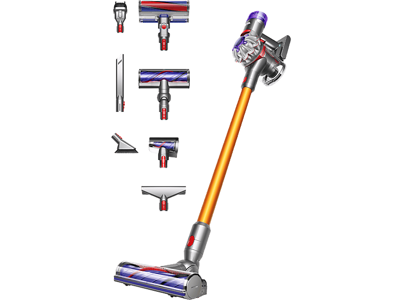 Aspirador escoba - Dyson v8™ Absolute, Potencia succión 115 AW, Autonomía 40 min, Accesorios, Níquel/Amarillo