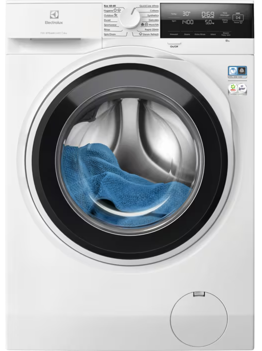 ELECTROLUX EW7F3484UE Elöltöltős mosógép, A, 8kg, 1400 f/p, Ökoinverter,UNIVERSALDOSE,WIFI, Hygiene prog.gőzzel, QuickCare 69min