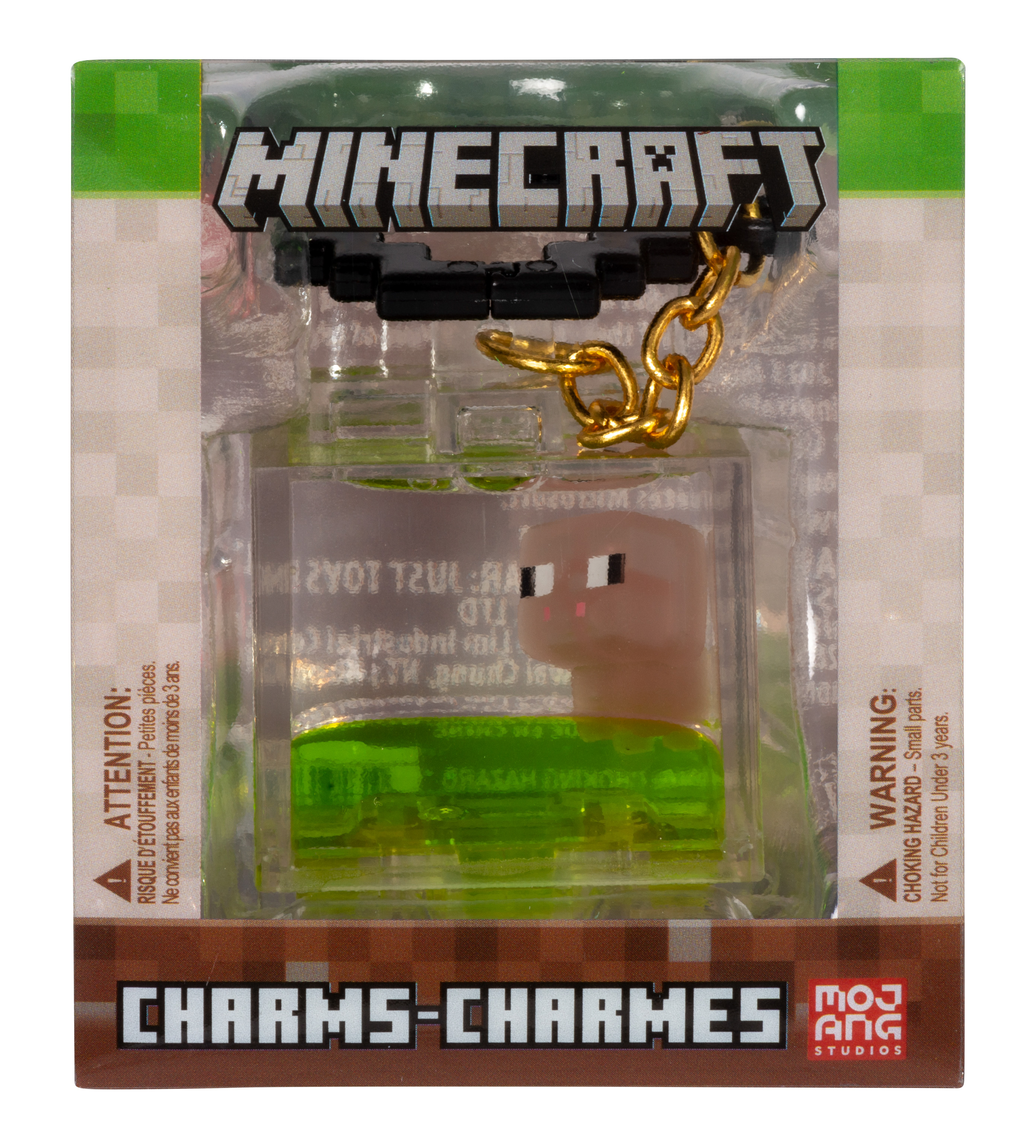 Minecraft-Spielzeug in Verpackung. Das Spielzeug ist ein Schlüsselanhänger mit einem Minecraft-Charakter.