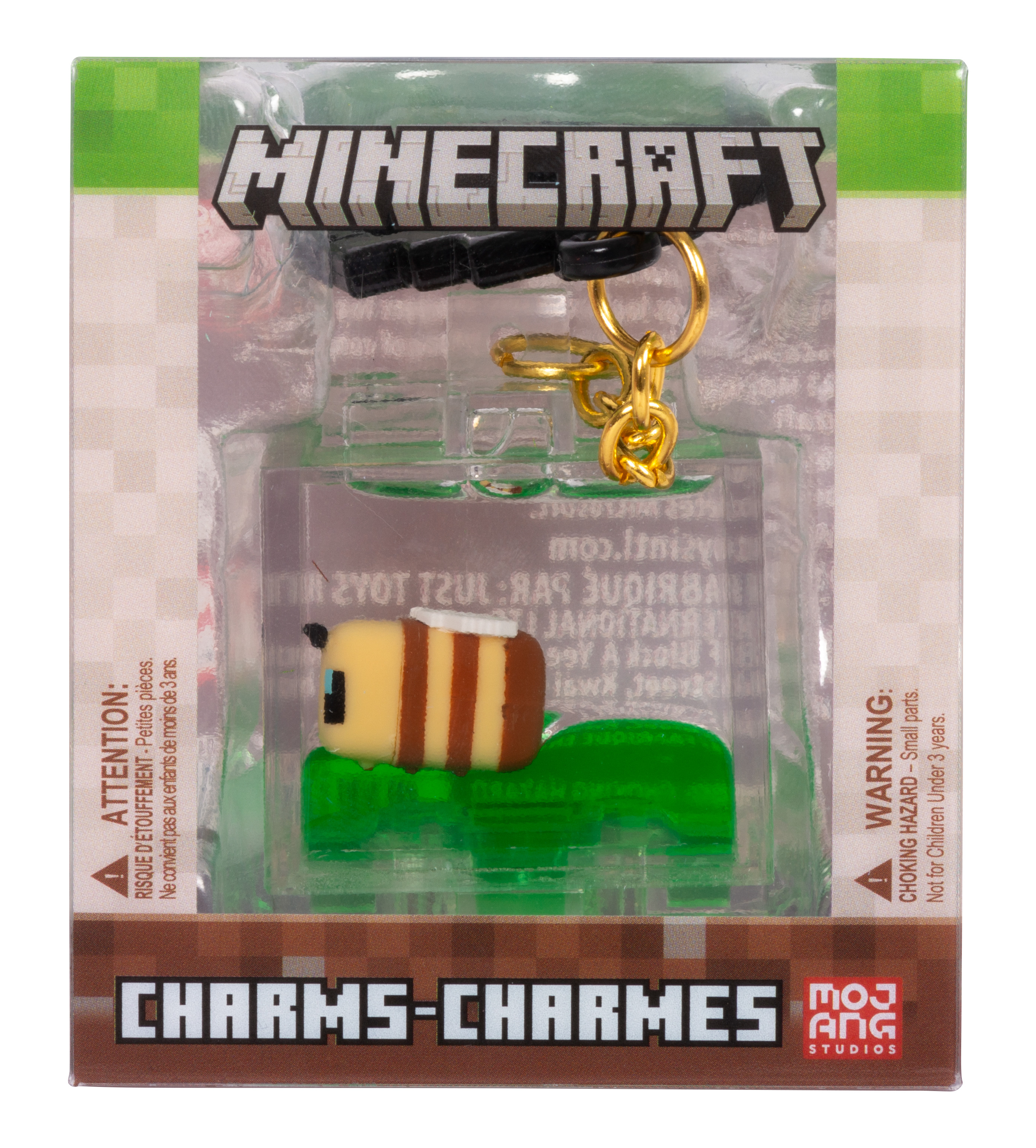 Minecraft-Bienen-Anhänger in einer Verpackung. Gelbe und schwarze Bienenfigur.