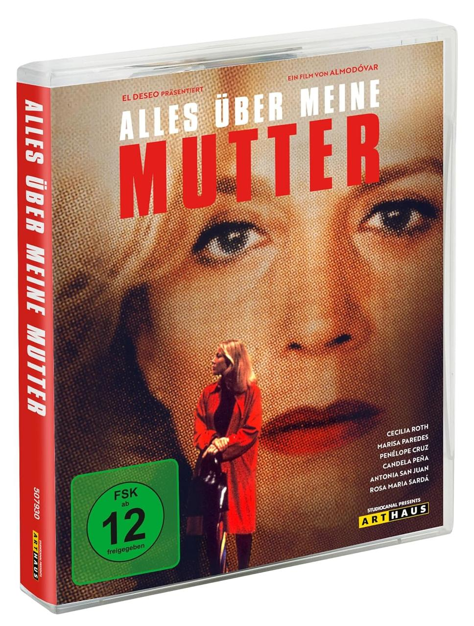 Ein Filmcover mit dem Gesicht und den Augen einer Frau. Es trägt den Titel 'Alles Über Meine Mutter'.
