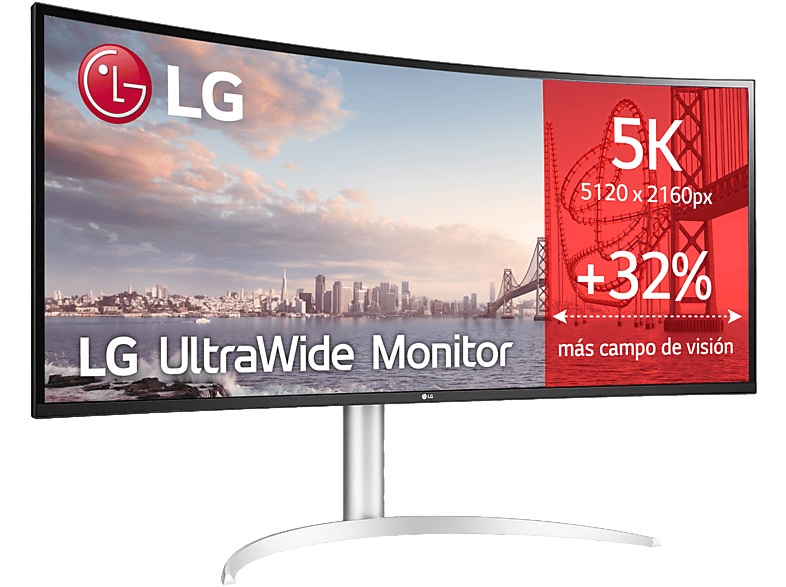 LG UltraWide™ 40WP95CP, 39.7 5K, 60 Hz, 5 ms, IPS Curvo 2500R, USB-C, AMD FreeSync™, Altura ajustable, Altavoces incorporados, Blanco