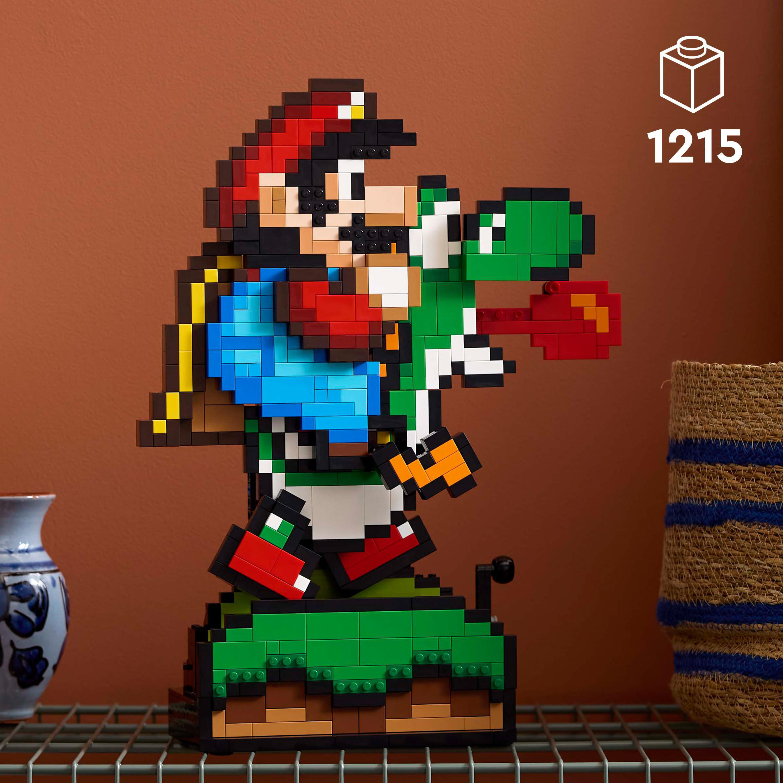 Ein farbenfrohes Lego-Modell von Mario und Yoshi.