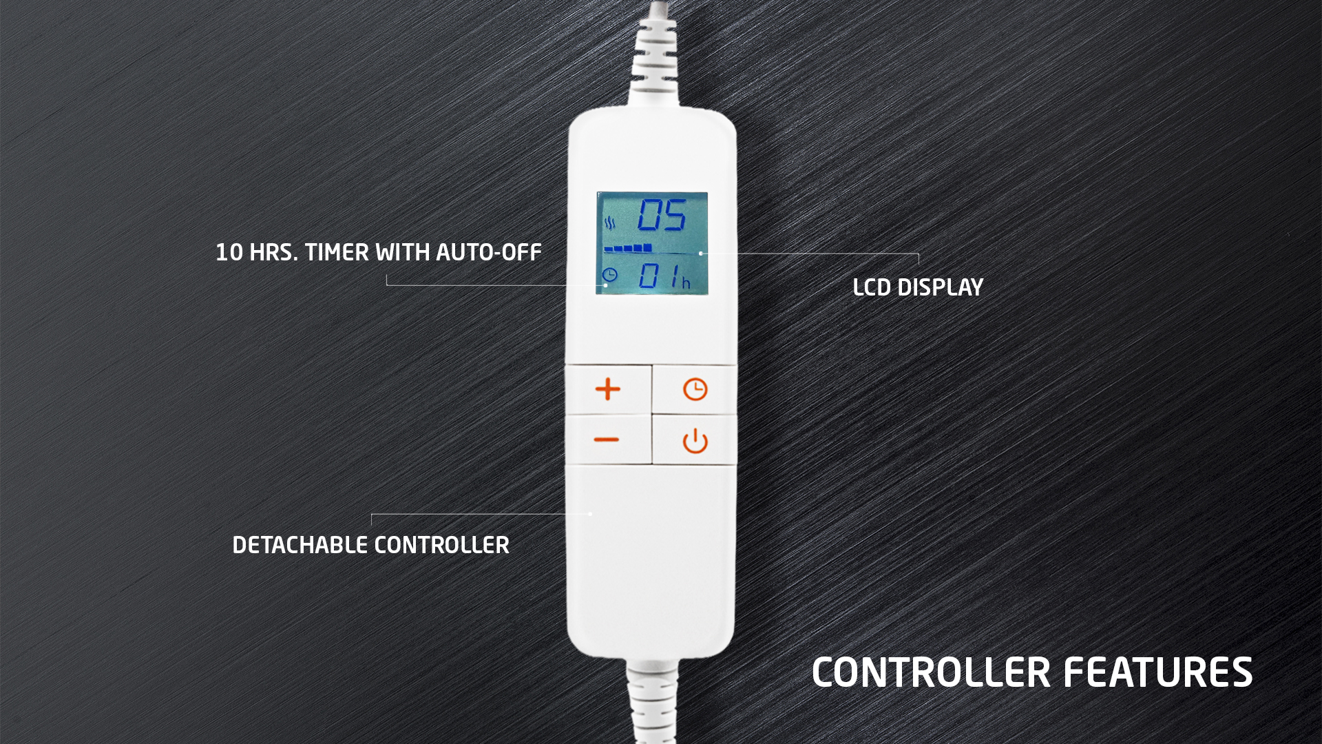 Controller bianco con pulsanti e display LCD, con testo: CONTROLLORE RIMOVIBILE.