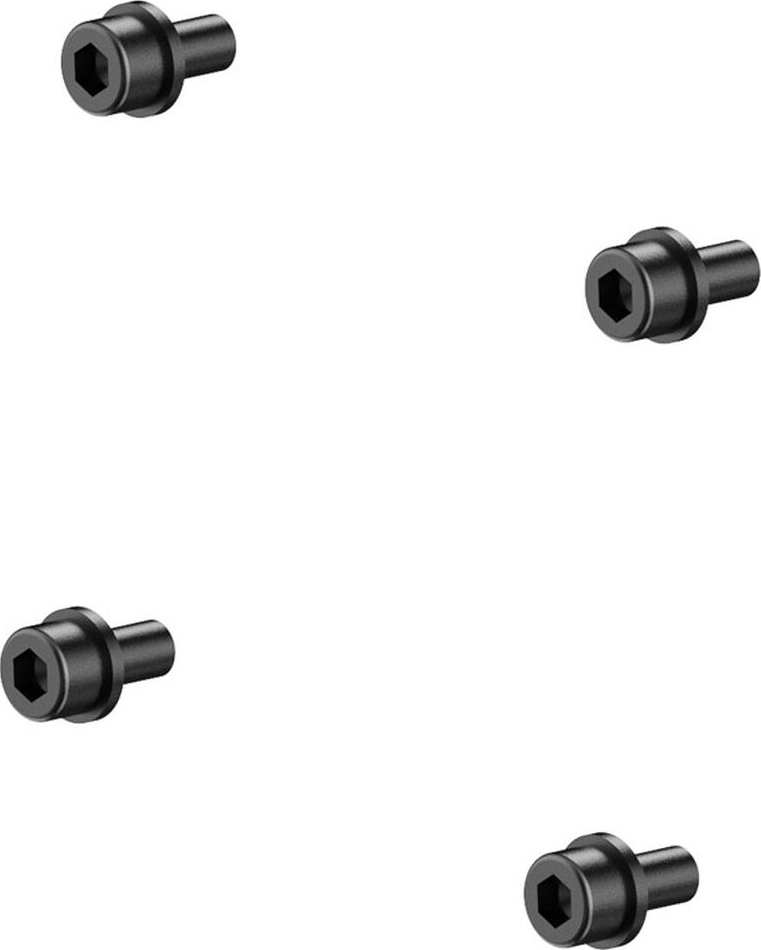 Quatre boulons noirs disposés en carré sur fond blanc.
