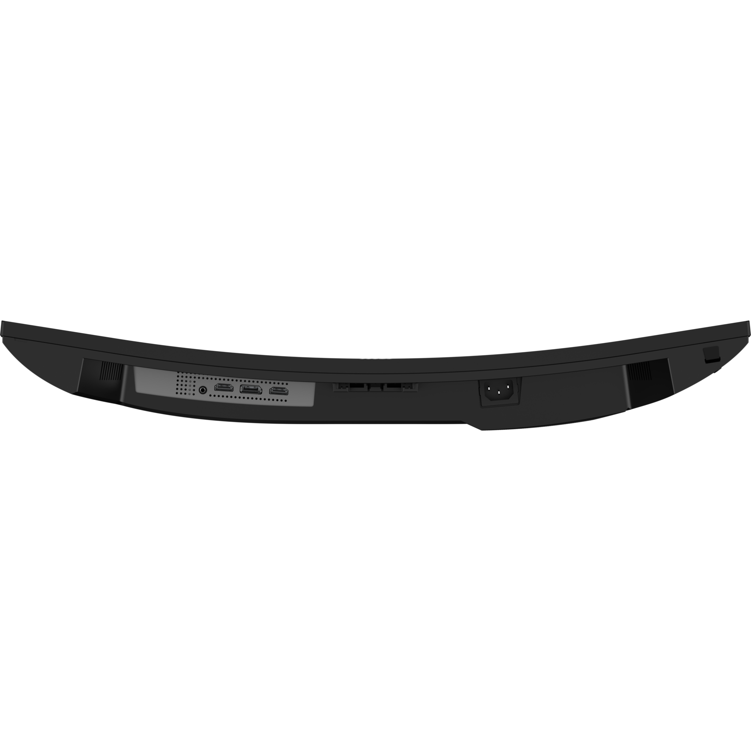 The bottom of a black speaker device. It has multiple ports and connection points visible on the back.