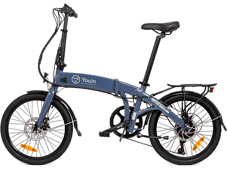 Bicicleta plegable - Youin Barcelona, 250 W, 25 km/h, Autonomía 45 km, 6 Velocidades, Pantalla LCD, Ruedas 20