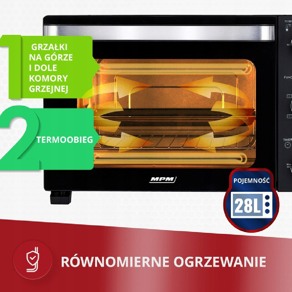 Piekarnik pokazuje swoje wewnętrzne komponenty, opisane informacjami w języku polskim.