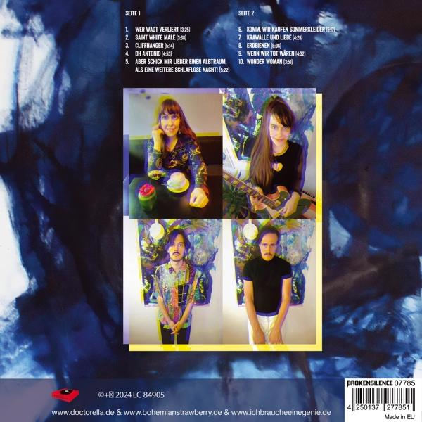 Rückseite eines Albums mit Bandfoto, Songtiteln und Bandlogo.