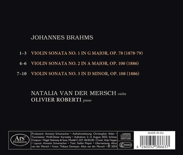 CD-Cover mit Text über Violinsonaten von Johannes Brahms.